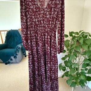 Roolee Maroon Floral Long Sleeve Dress
